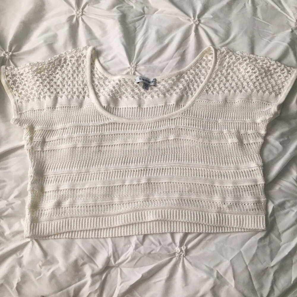 Bebe Knit Cream/White Crop Top